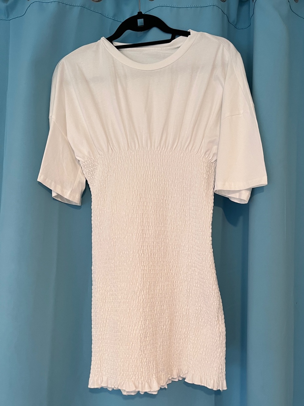White 100% Cotton Smocked Bodycon T-Shirt Mini Dress/Tunic Top - Medium NWOT